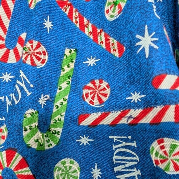 Vintage Christmas Jacket Womens Petite Size Medium Blue Candy Cane Peppermint - Picture 4 of 12